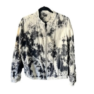 1250C Cream & Grey Tye Dye Zip Up Bomber Jacket Size Medium